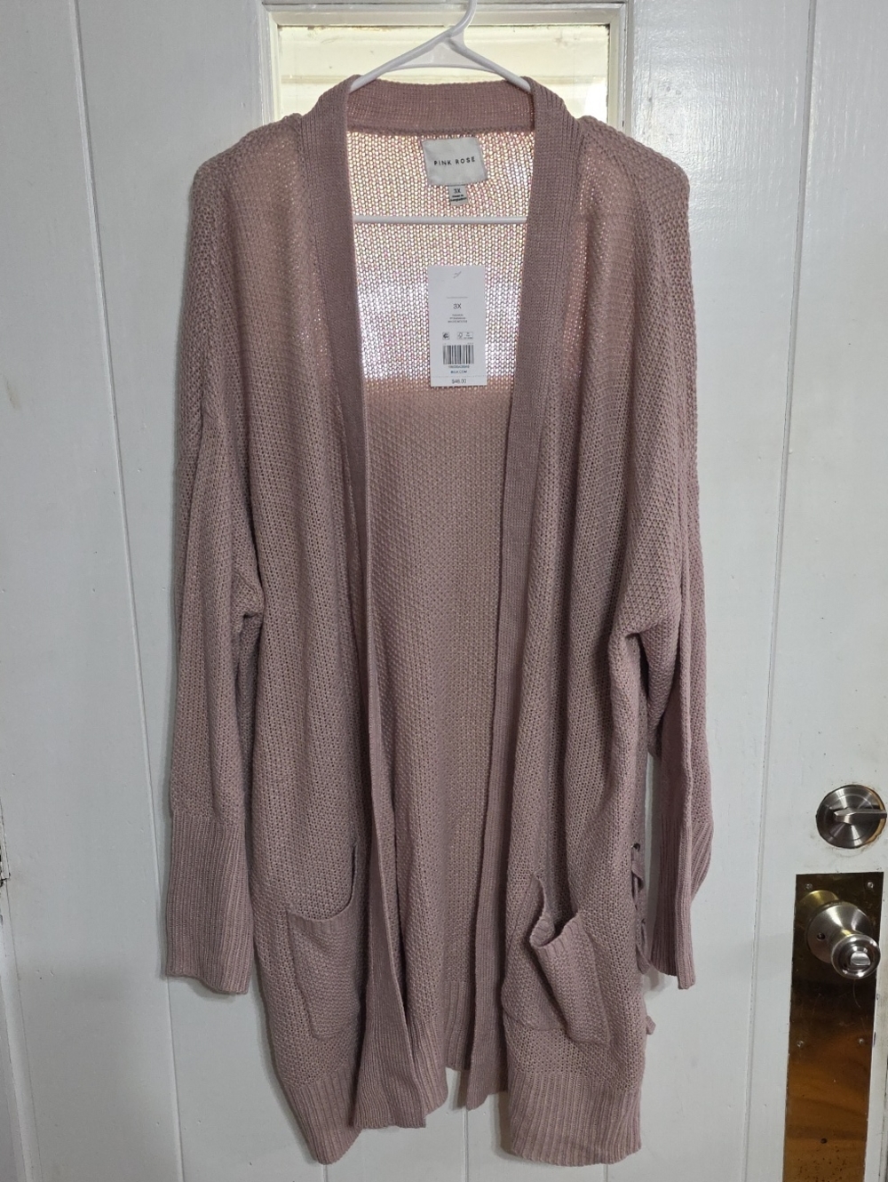 NWT Pink Rose Womens Cardigan Sweater Pockets Mauve Open Front Laced Sides 3X